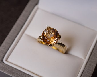 5ct Imperial Topaz Ring in 14k Yellow Gold, Champagne Topaz Ring