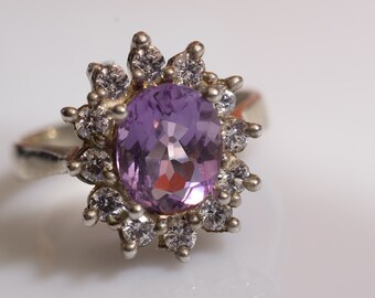 14K Gold Lavender Sapphire Ring, Violet Sapphire Ring with Diamond Accents