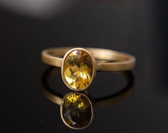 14k Yellow Sapphire Ring, Ceylon Sapphire Ring, Yellow Sapphire Solitaire Ring