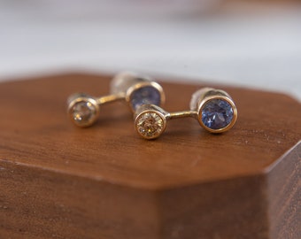 Blue Sapphire Earrings, Sapphire Stud Earrings, Sapphire and Diamond Studs