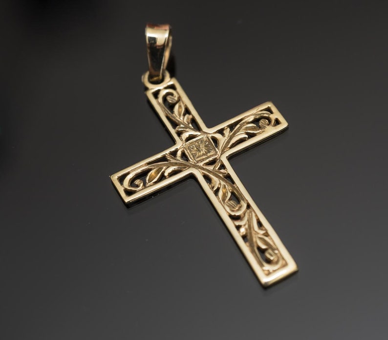 Hand Engraved Gold Cross Pierced Cross Pendant Gold Cross | Etsy