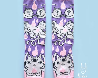 Knitted Demon Cat Socks | Kawaii cat socks | 100% cotton