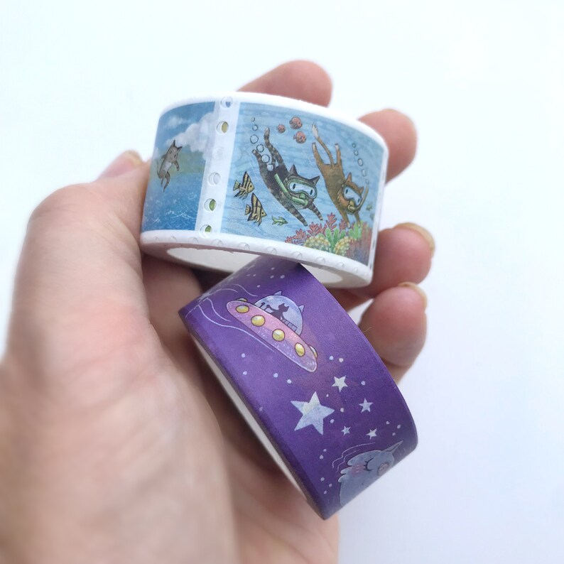 Stamp Washi Tape Coffee Cat and Travel Cat on Vacation