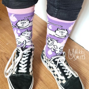 Knitted Demon Cat Socks Kawaii cat socks 100% cotton afbeelding 3