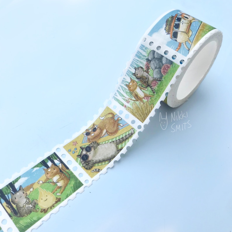 Stamp Washi Tape Coffee Cat and Travel Cat on Vacation