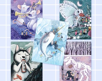 Set of 5 winter postcards