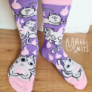 Knitted Demon Cat Socks Kawaii cat socks 100% cotton afbeelding 4