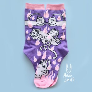 Knitted Demon Cat Socks Kawaii cat socks 100% cotton afbeelding 2