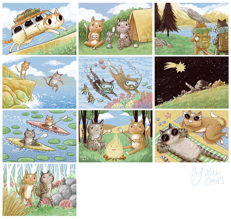 Stamp Washi Tape Coffee Cat and Travel Cat on Vacation