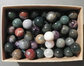 Agate Or Jasper Marbles Dozen 1 inch to 1 1 8 inch all mix Natural Gemstones Vintage