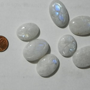 342 Carats Blue Sheen Rainbow Moonstones 7 Carved Cabs