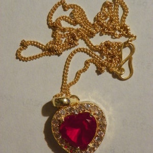 4 Ct Ruby Heart Pendant Necklace 18 KT Gold On 925 Sterling Silver 17 Inches
