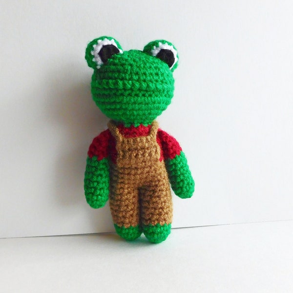 Crochet Pattern Ernie the Frog, Frog in Overalls, Beginner Amigurumi Crochet Pattern Pdf, Farm Animal Crochet Toy, Low Sew, English US Terms