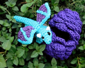 Wzór szydełkowy Flicker, malutki smok i jajko, wzór szydełkowy amigurumi, szydełkowa zabawka w kształcie zwierzątka fantasy, plik PDF w języku angielskim (USA), zabawka szydełkowa