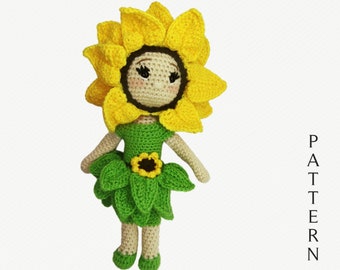 Crochet Pattern Sunflower Sarah Doll, Cute Amigurumi Doll Low Sew Crochet Pattern, PDF in English US Terms