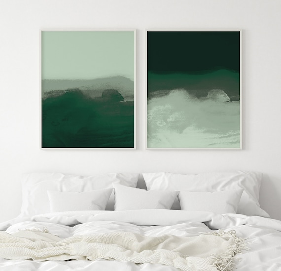 Abstract Green Prints Set Light Green Art Prints Dark Green Art Set Forest Green Paintings Pastel Hunter Green Abstract Wall Art Prints