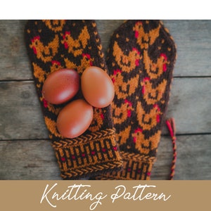 KNITTING PATTERN | Little Red Hen Mittens | Knit Mittens | Chicken Mittens | Stranded Colorwork