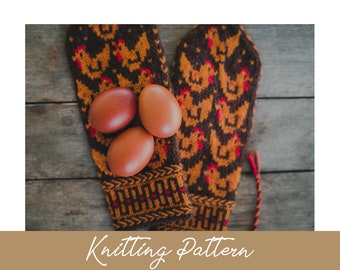 KNITTING PATTERN | Little Red Hen Mittens | Knit Mittens | Chicken Mittens | Stranded Colorwork