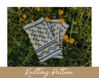 KNITTING PATTERN | Mini Fleur Fingerless Mitts | Floral Mittens | Stranded Colorwork