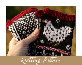 KNITTING PATTERN | Matilda Mitts | Fingerless Mitten | Chicken Mittens | Stranded Colorwork