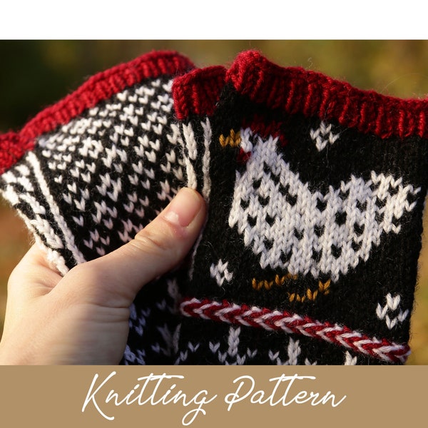 KNITTING PATTERN | Matilda Mitts | Fingerless Mitten | Chicken Mittens | Stranded Colorwork