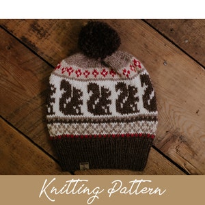 KNITTING PATTERN | Happy Squirrels Hat | Adult Hat Pattern | Stranded Colorwork | Winter Hat Knitting Pattern