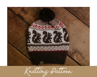 KNITTING PATTERN | Happy Squirrels Hat | Adult Hat Pattern | Stranded Colorwork | Winter Hat Knitting Pattern