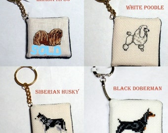 Cross Stitch Dog Keychains #1