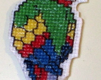 Parrot cross stitch magnet