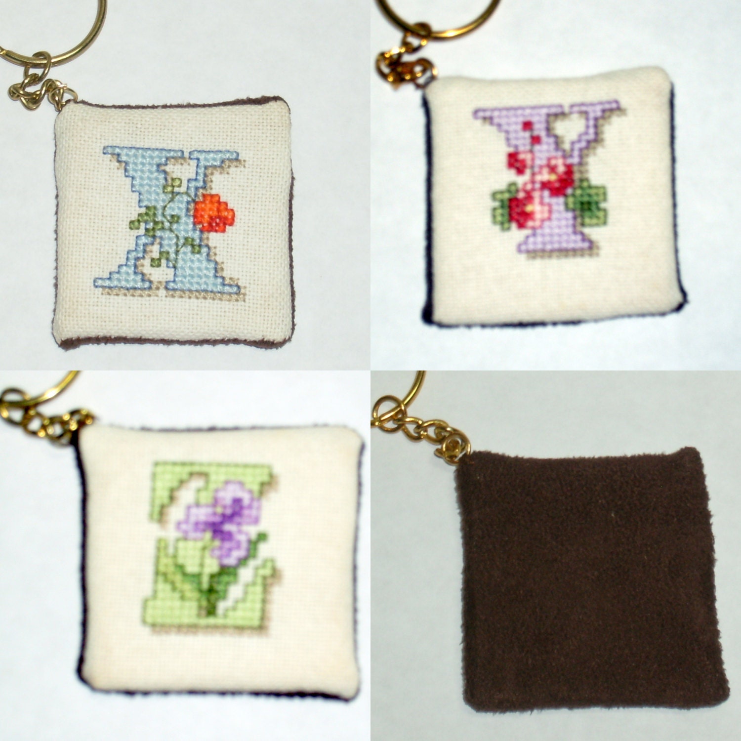 Initial Cross Stitch Key Chains 