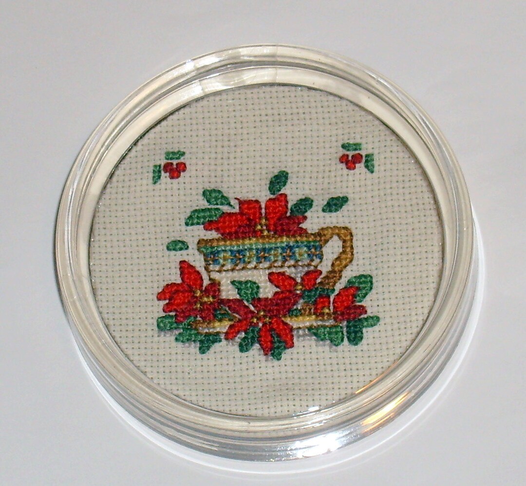 Winter Teacup Cross Stitch Paperweight/coaster Etsy