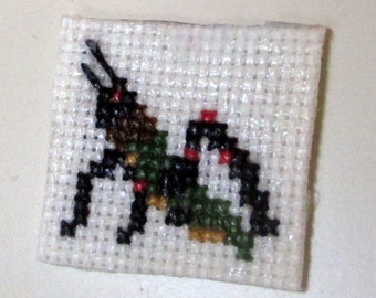 Grasshopper cross stitch magnet