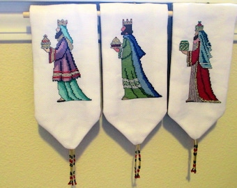 Three Magi cross stitch Christmas ornaments