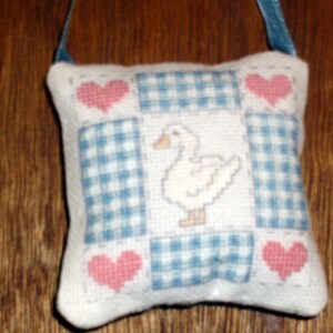 Gingham Goose cross stitch pocket pillow