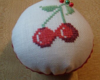 Cherries cupcake cross stitch pincushion