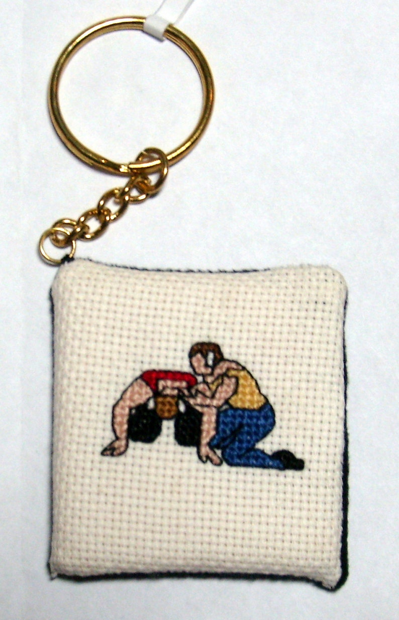 Wrestling Cross Stitch Key Chain Etsy
