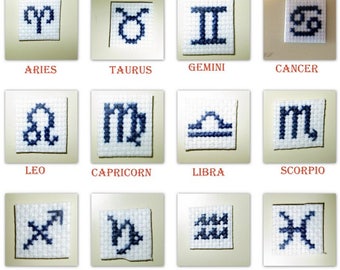 Zodiac Symbols Mini Cross Stitch Magnets