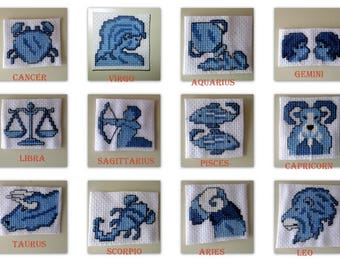 Cross Stitch Zodiac Magnets: Set of Twelve