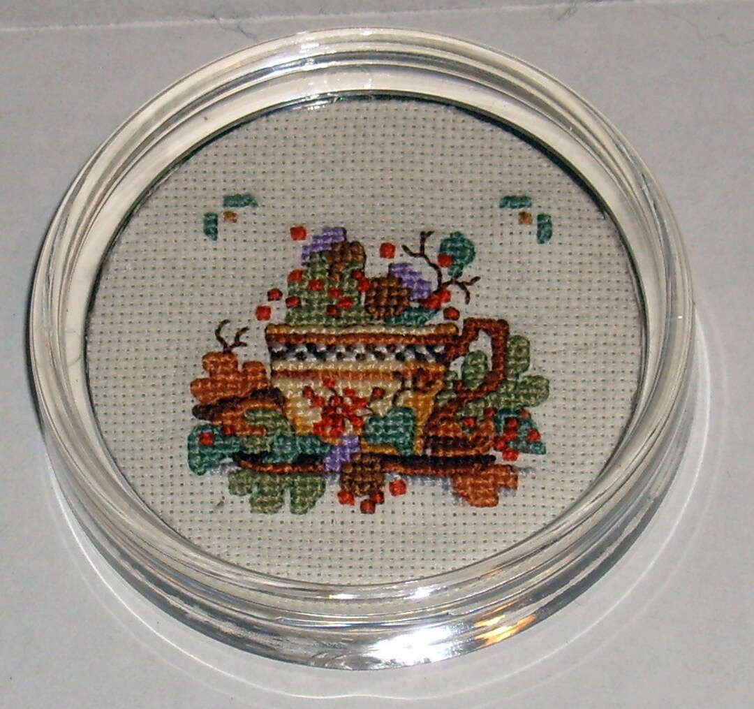 Autumn Teacup Cross Stitch Paperweight/coaster Etsy