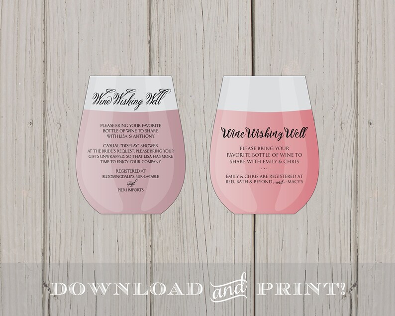 DIY Wine Wishing Well Bridal Shower Printable Insert Card Etsy