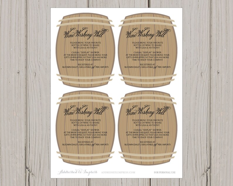 DIY Wine Wishing Well Bridal Shower Printable Insert Card Etsy