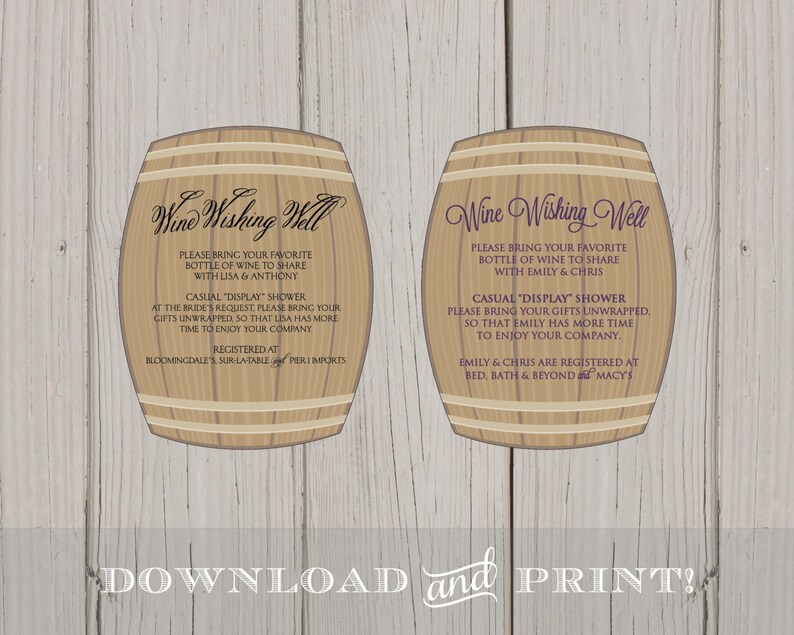 DIY Wine Wishing Well Bridal Shower Printable Insert Card Etsy