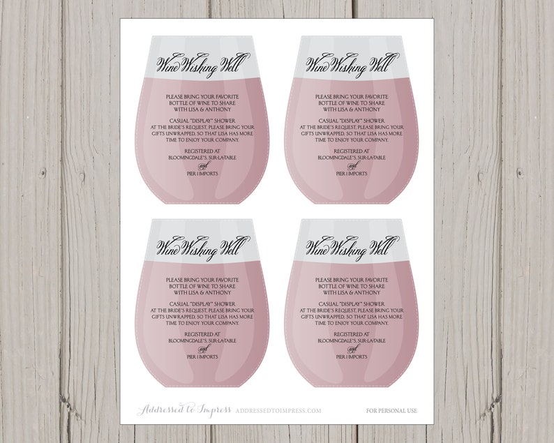 DIY Wine Wishing Well Bridal Shower Printable Insert Card Etsy
