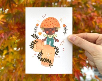 Mushroom Creature Art Print: Cute Kawaii Art Print | Fall Autumn Art Illustration Print | Home Décor Art Print | Aesthetic Wall Art Print