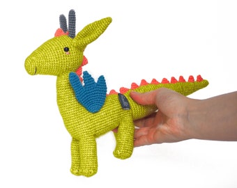 MATCHA the dragon. Handmade Stuffed art toy. Crochet Kids Design Dinosaur. Animal Fantasy Plushie. Kids decor crochet doll. Ready to ship.
