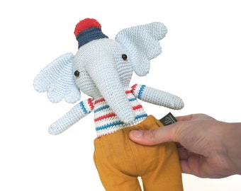 ELIAS the elephant. Stuffed art toy. Crocheted elephant. Kids design. Animal Plushie. Amigurumi animal. Kids decor doll. Ready to ship.