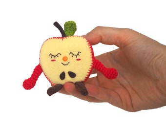 APPLE BOY / Stuffed art toy / Crocheted apple / Work Home Desk buddy / fruit plushie / Amigurumi food / Kids decor crochet / Ready to ship