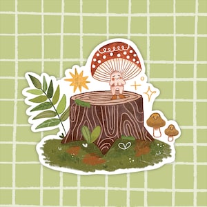 Autumn Fall Forest Friend - Durable Waterproof Vinyl Sticker - Mushroom Bujo Sticker - Bullet Journal - Quirky Stationery Illustration