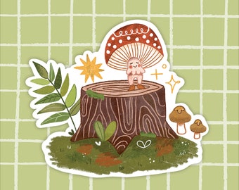 Autumn Fall Forest Friend - Durable Waterproof Vinyl Sticker - Mushroom Bujo Sticker - Bullet Journal - Quirky Stationery Illustration