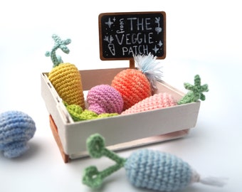 Box Pretend Play Vegetables harvest. Ready to ship. Christmas gift. Amigurumi kids toy set. Mini Veggie patch. Vegan present. Amigurumi doll